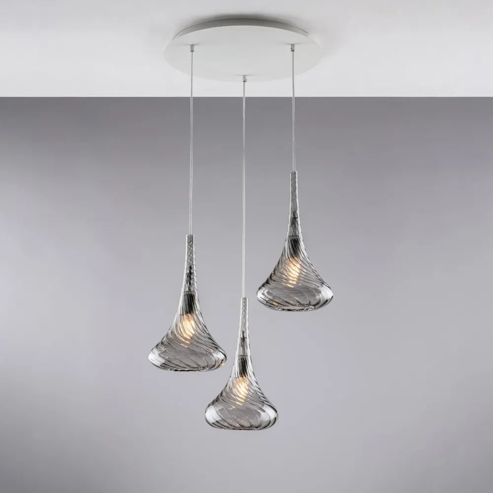 Lampadario Contemporaneo Nemesi Metallo Grigio Fumè 3 Luci E27