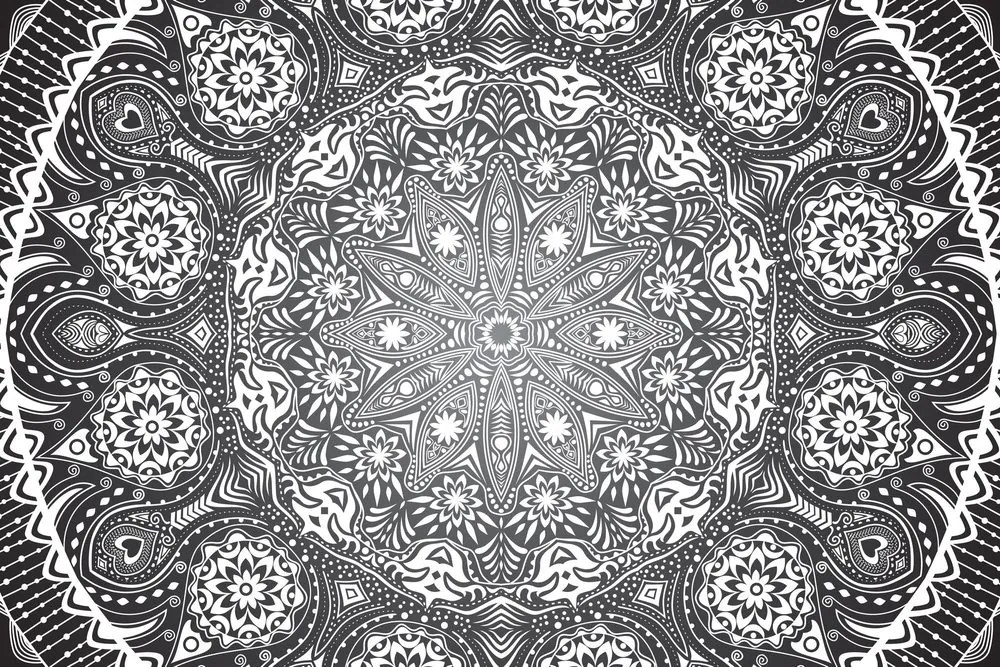 Stampa su tela – Mandala ornamentale con pizzo in bianco e nero