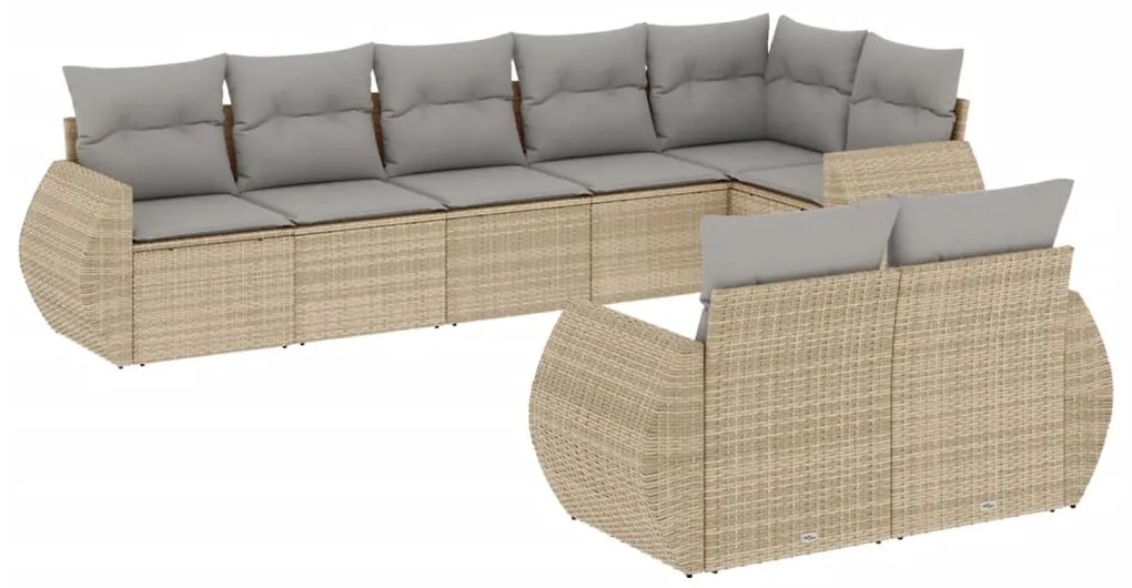 Set divano da giardino 8 pz con cuscini beige in polyrattan