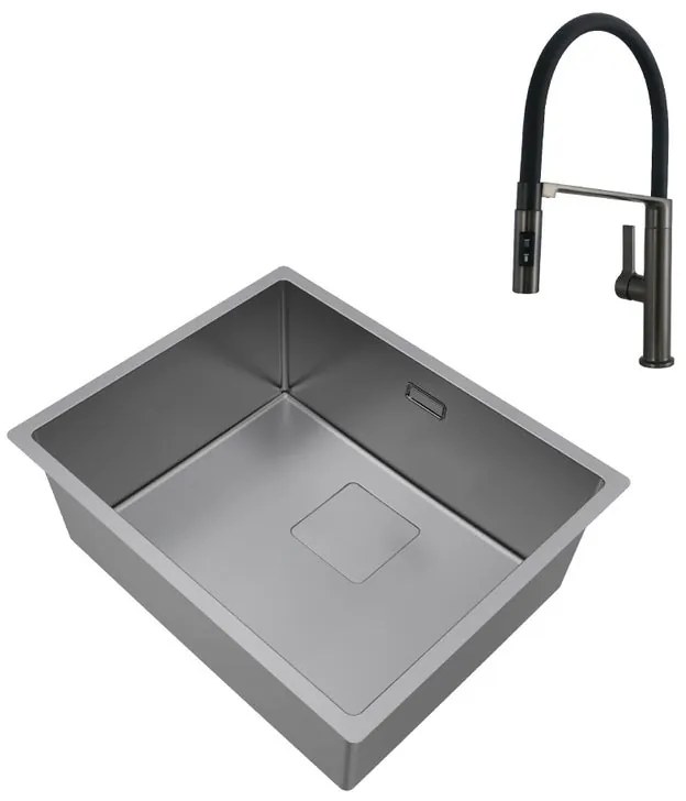 Set Lavello Loft in inox 45 cm e Miscelatore Oly antracite