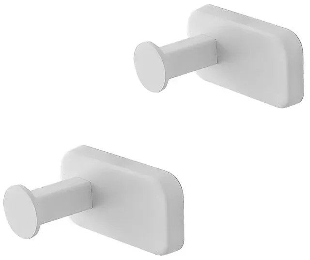 Set 2 appendini portasciugamani in acciaio inox bianco con doppio fissaggio Cubik