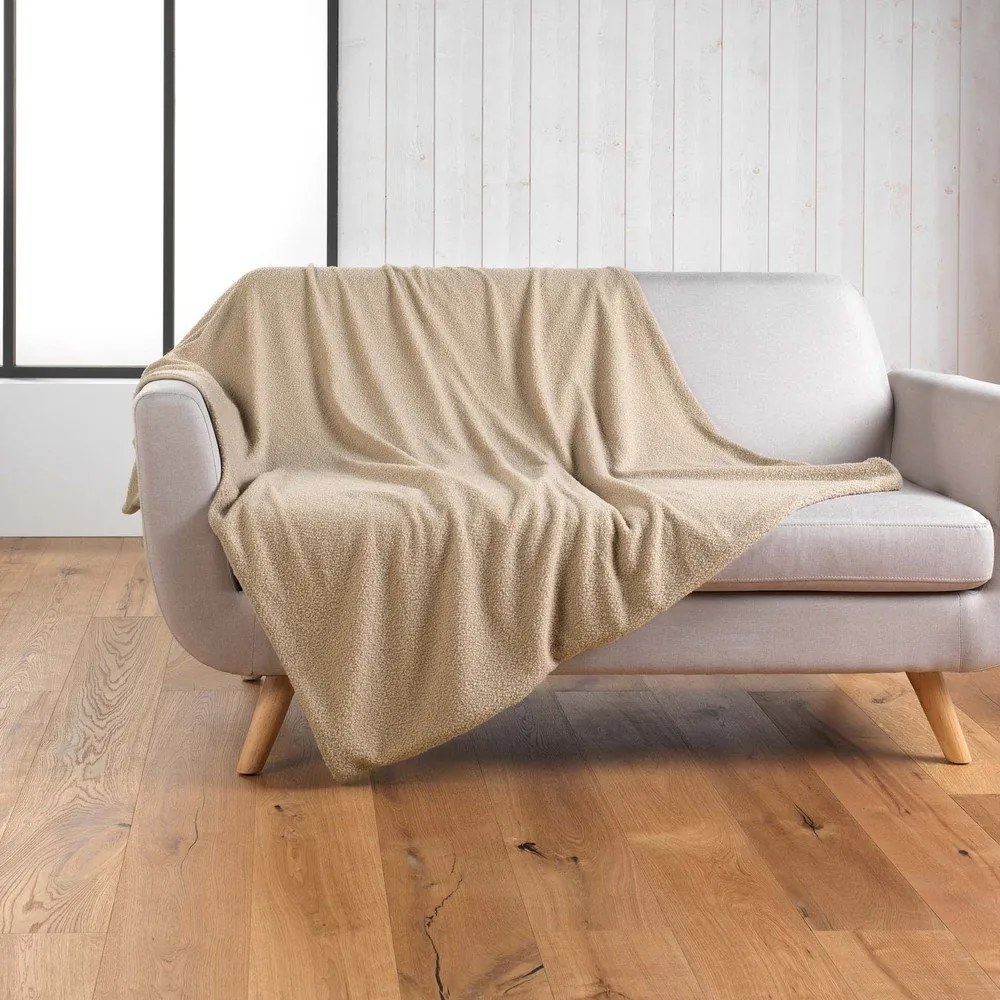Coperta beige in vello 180x220 cm Curly Wooly – douceur d'intérieur