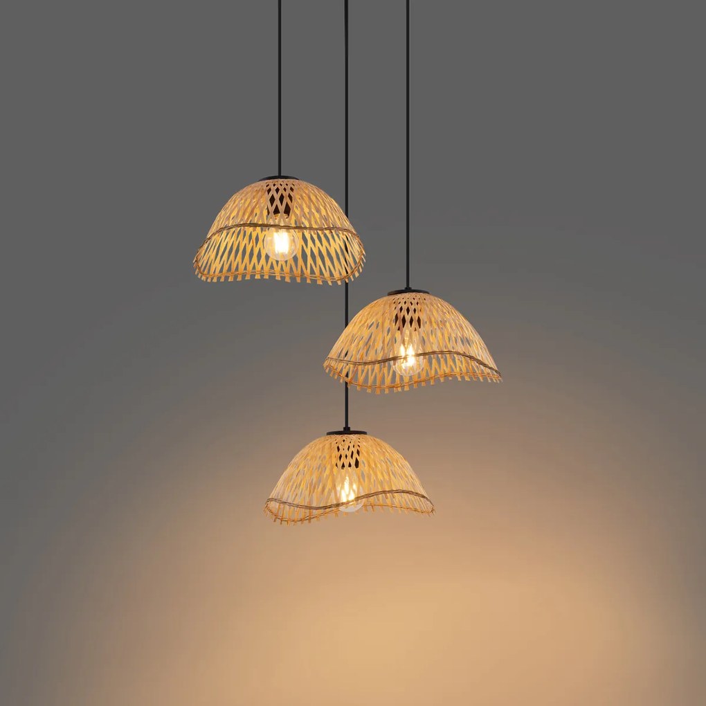 Lampada a sospensione Bohemian Chic nera con bambù 3 luci - Lily