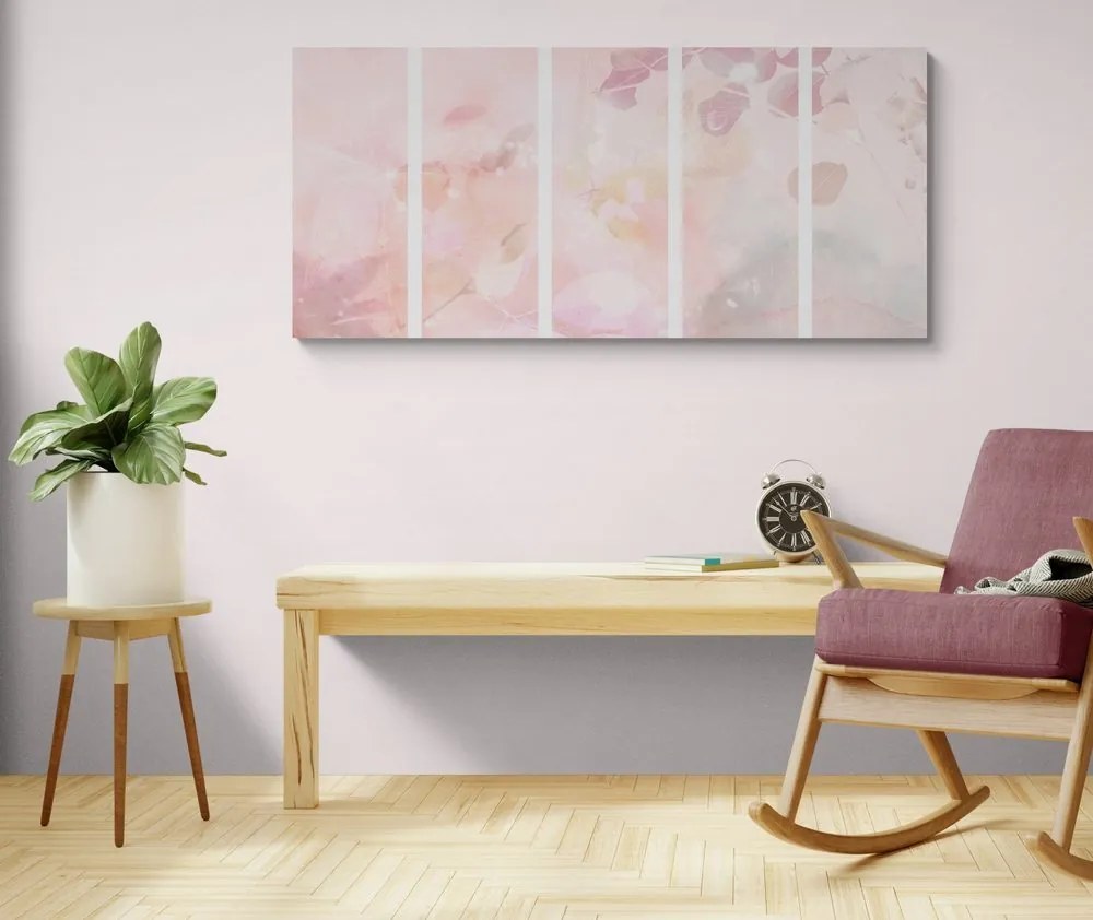 Quadri 5 pezzi – Foglie autunnali in sfumature rosa