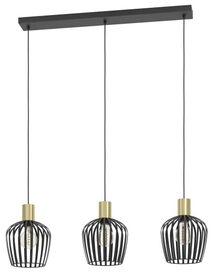 Eglo 901037 - Lampadario a sospensione con filo EMPOLI 3xE27/40W/230V nero/oro