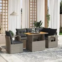 Set Divano da Giardino 6 pz con Cuscini Grigio in Polyrattan 3271760