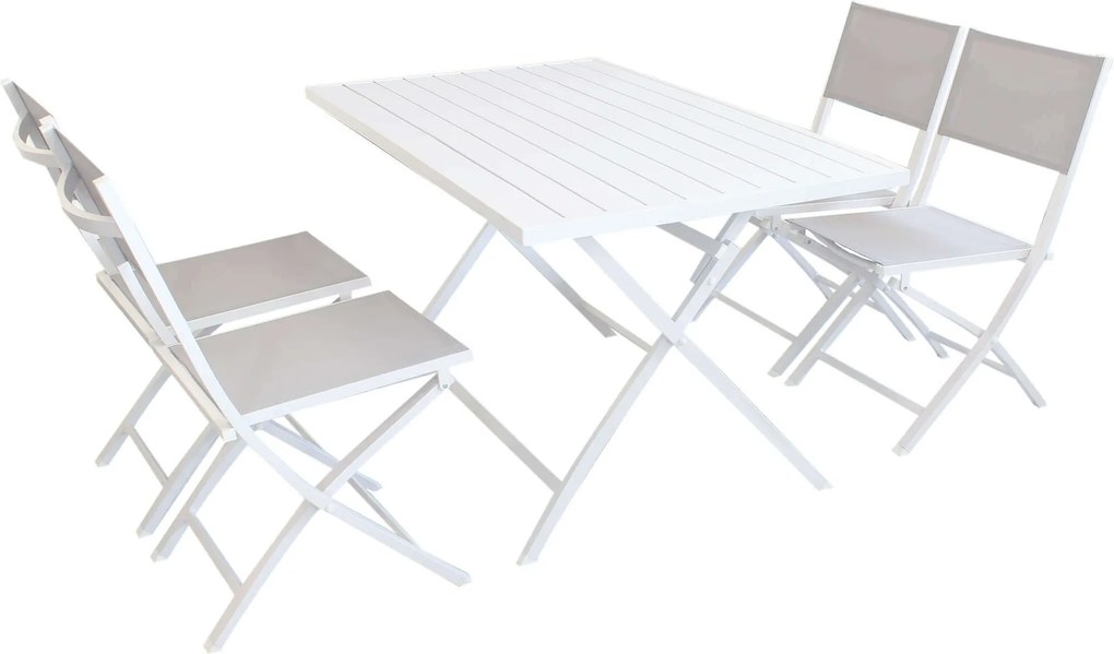 ABELUS - set pieghevole tavolo in alluminio cm 130 x 77 x 73 h con 4 sedie Gaja