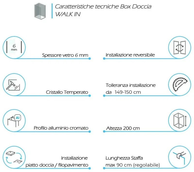 Doccia Walk-In 150 cm cristallo trasparente 6 mm H 200 cm Klug