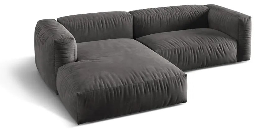 Divano angolare componibile grigio (con penisola a sinistra/con chaise lounge) con rivestimento in velluto Martina – Micadoni