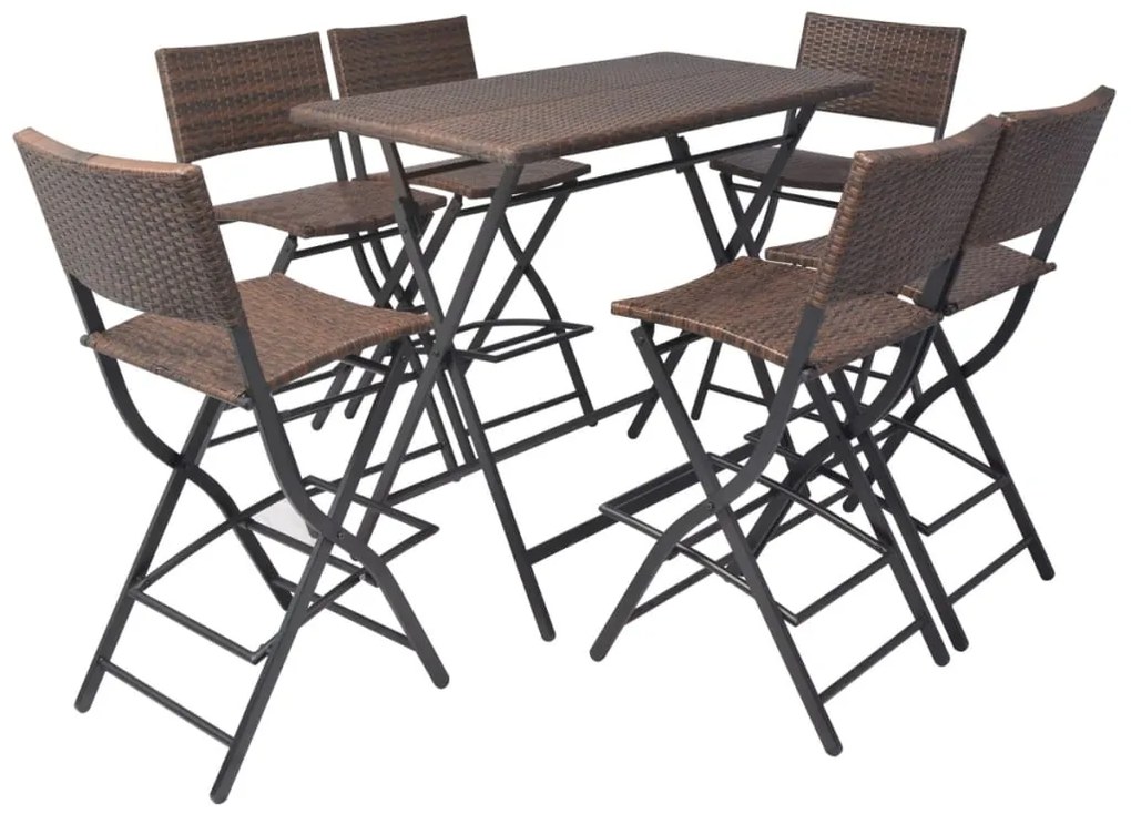 Set da giardino 7 pz pieghevole in acciaio e polyrattan marrone