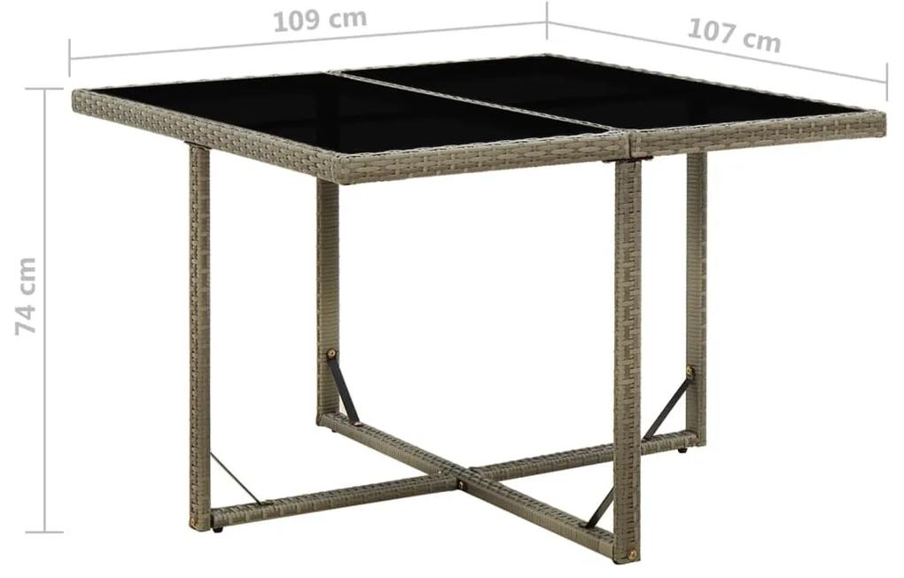 Tavolo da giardino grigio 109x107x74 cm in polyrattan e vetro