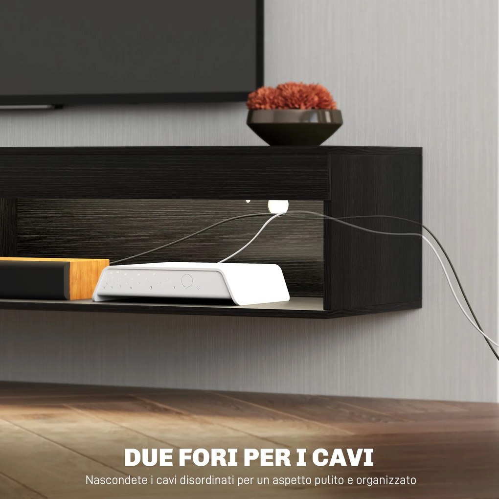 Mobile TV fino 75" Sospeso con Luci LED 16 Colori e Telecomando 180x40x30 cm Nero...