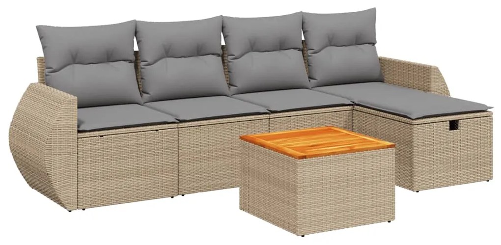 Set divano da giardino 6 pz con cuscini beige misto polyrattan