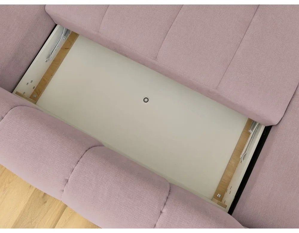 Divano angolare rosa allungabile e con contenitore (penisola a destra/a U) con rivestimento in ciniglia Fuji – Bobochic Paris