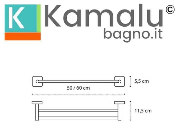 Kamalu - portasciugamani doppia barra 60cm in acciaio inox bianco opaco| clode-b