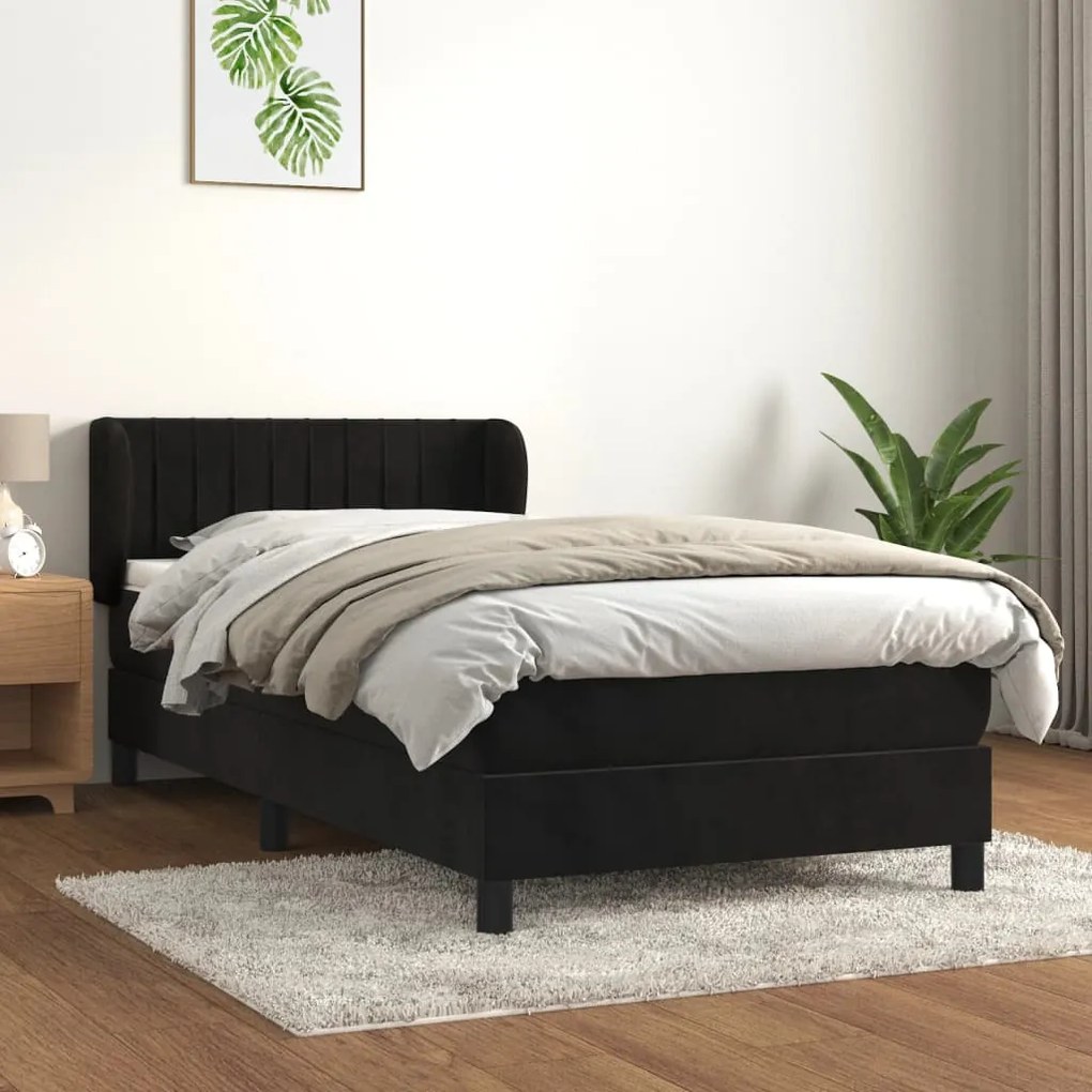 Giroletto A Molle Con Materasso Nero 100x200 Cm İn Velluto /