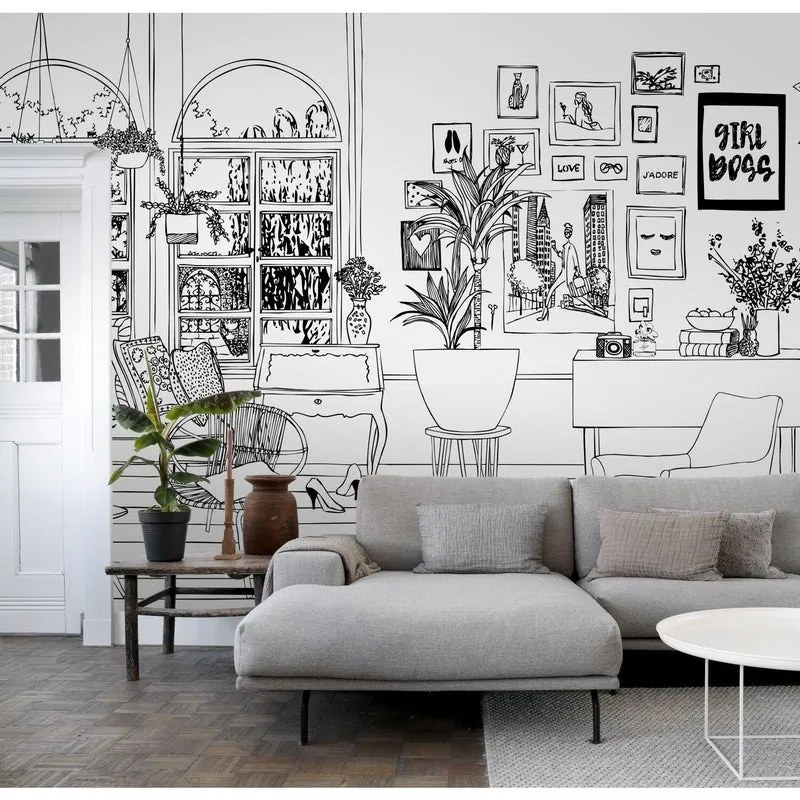 Fotomurale ESTA Disegno sala pranzo, nero fondo bianco 186X280 cm