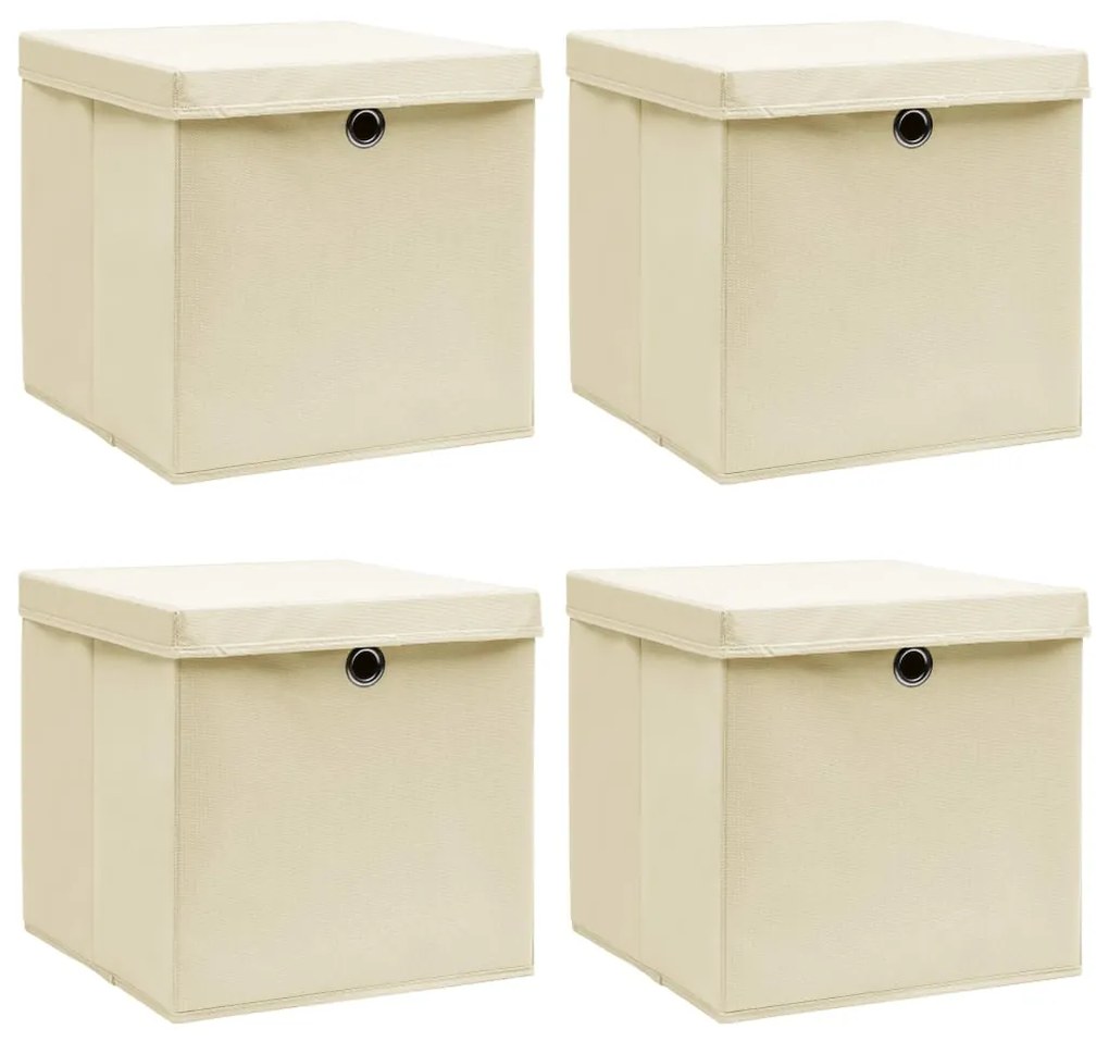 Scatole Portaoggetti Con Coperchi 4pz Crema 32x32x32 Cm Tessuto /