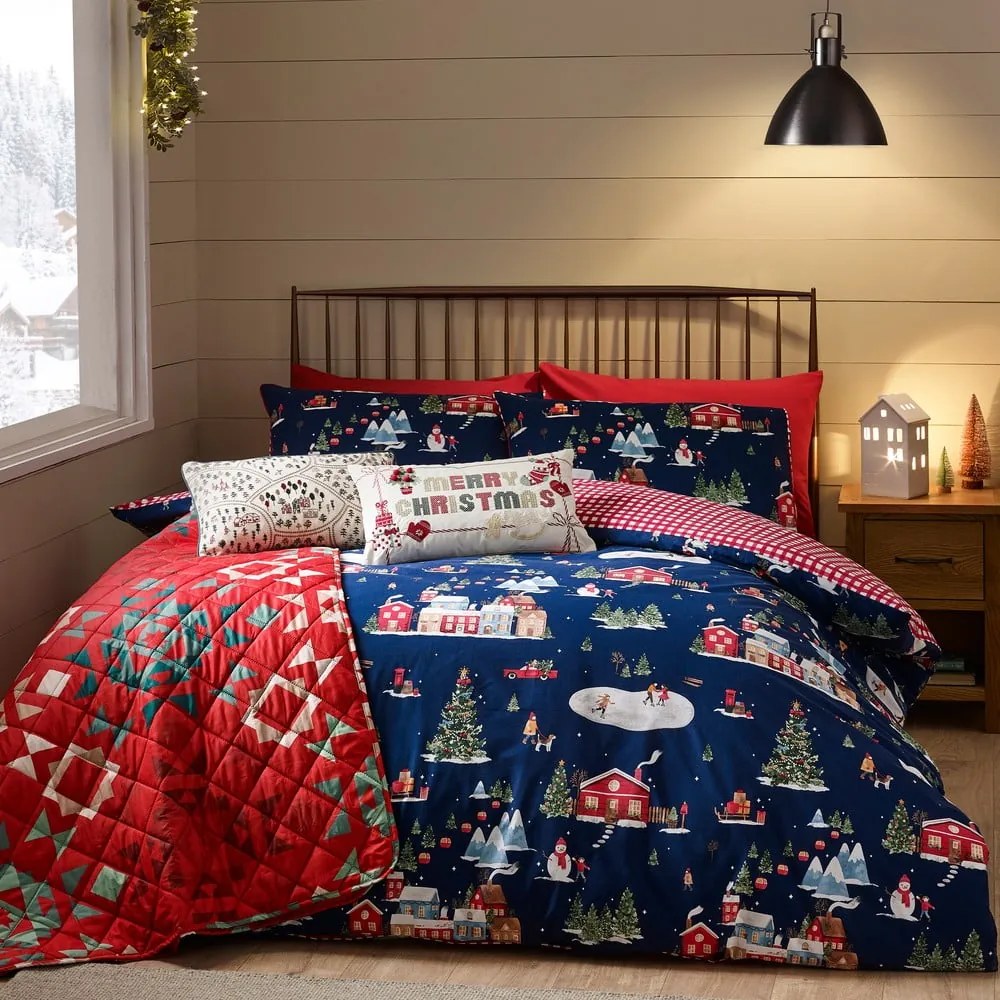 Set copripiumino e federa blu per letto matrimoniale e per letto esteso 230x220 cm Ski Village – Catherine Lansfield
