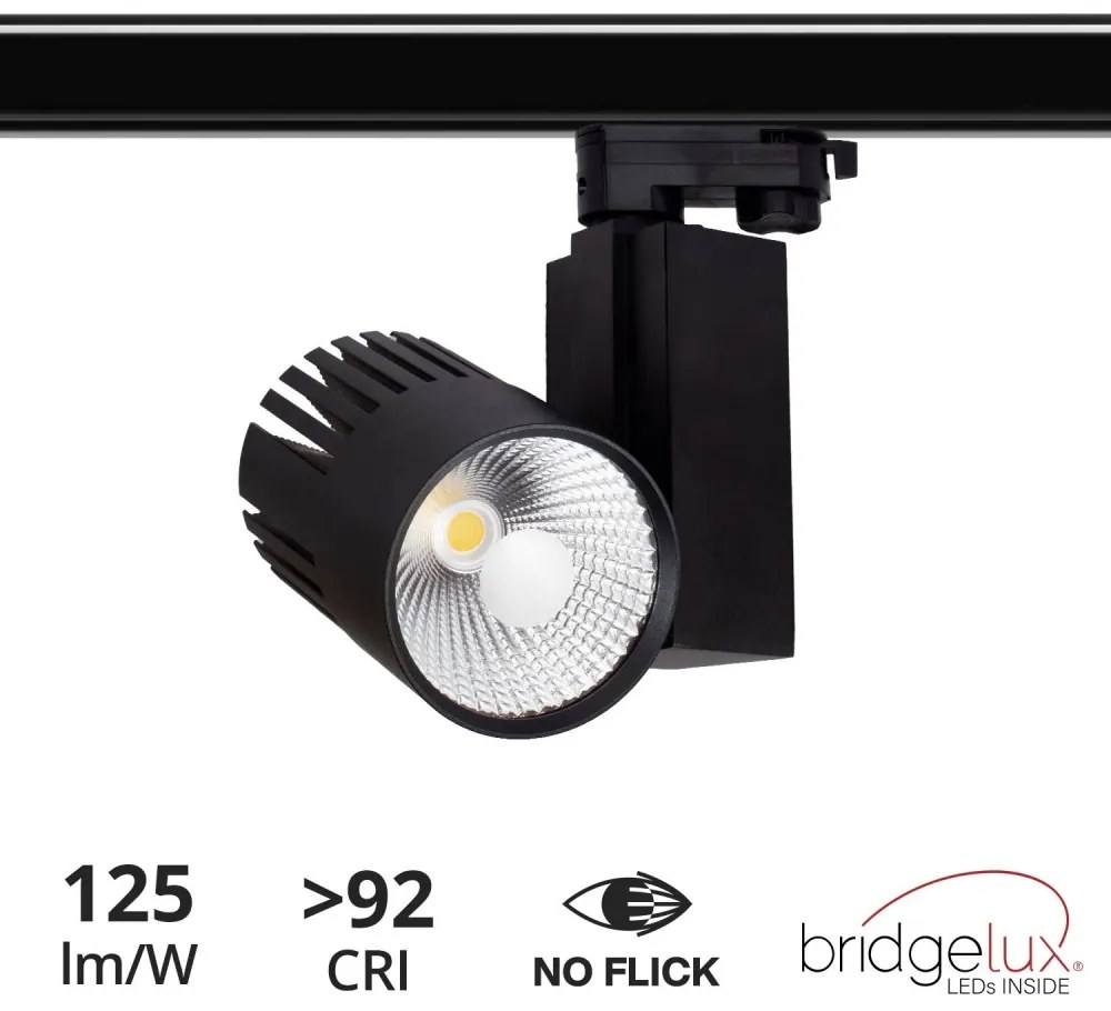 Faro LED 40W Binario Trifase, Nero, CRI92, 100°, Bridgelux LED Colore  Bianco Caldo 2.700K