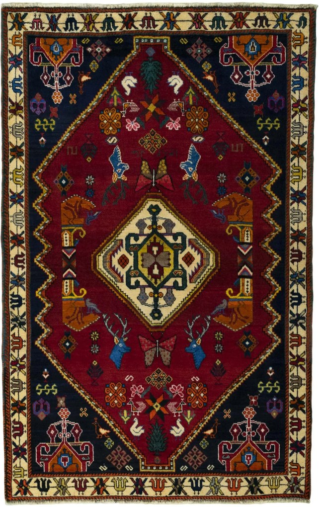 Shiraz Tappeto 200x130 Rosso (Iran) Annodato A Mano