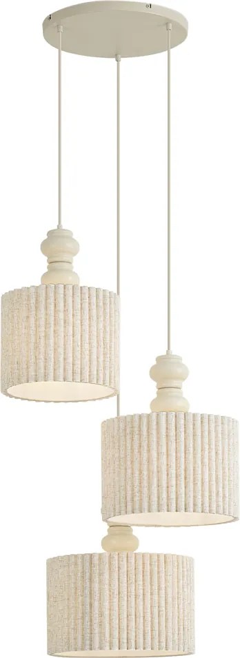 Lampada a sospensione Japandi beige con paralume in lino 3 luci - Fedde