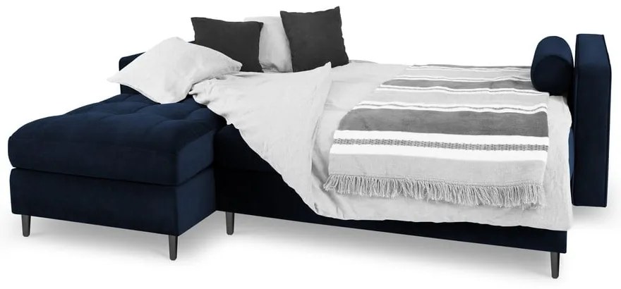 Divano letto angolare in velluto blu, angolo sinistro Santo - Milo Casa