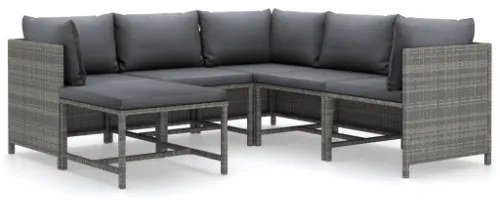 Set Divani da Giardino 6 pz con Cuscini in Polyrattan Grigio