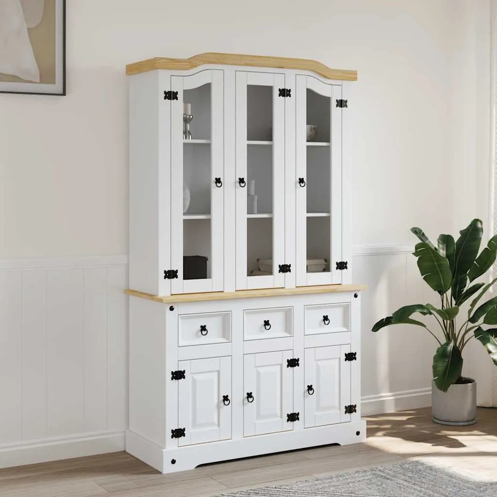 Credenza Corona Bianca 112x43x196 Cm İn Legno Di Pino Messicano /