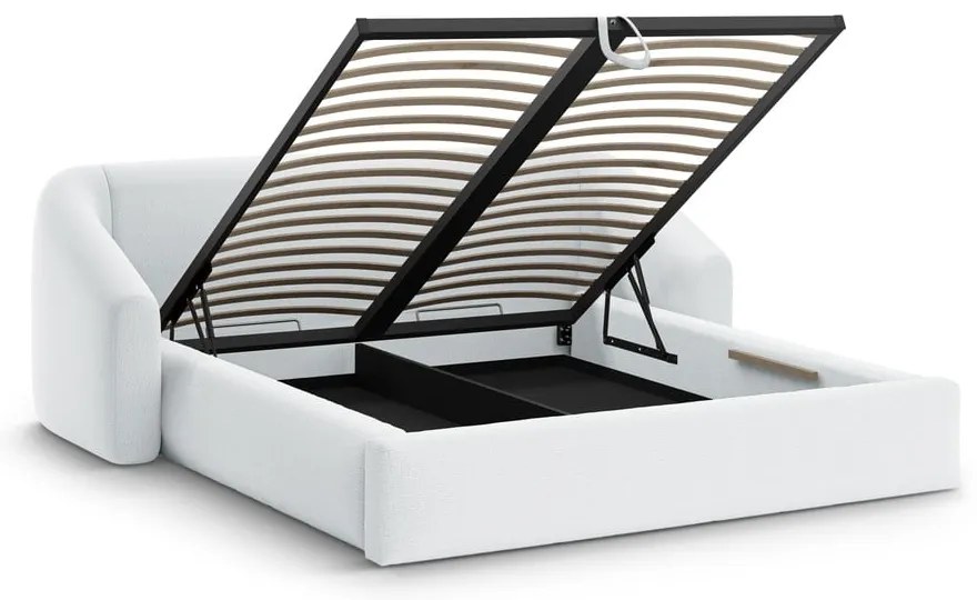 Letto matrimoniale imbottito grigio chiaro con contenitore con rete inclusa 180x200 cm Campi – Cosmopolitan Design