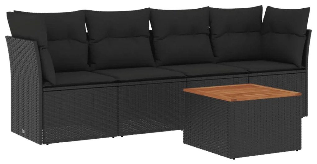 Set divani da giardino 5 pz con cuscini in polyrattan nero