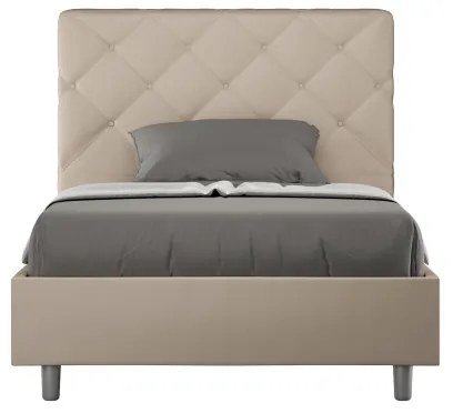 Letto matrimoniale francese con rete imbottito 140x190 similpelle tortora Priya