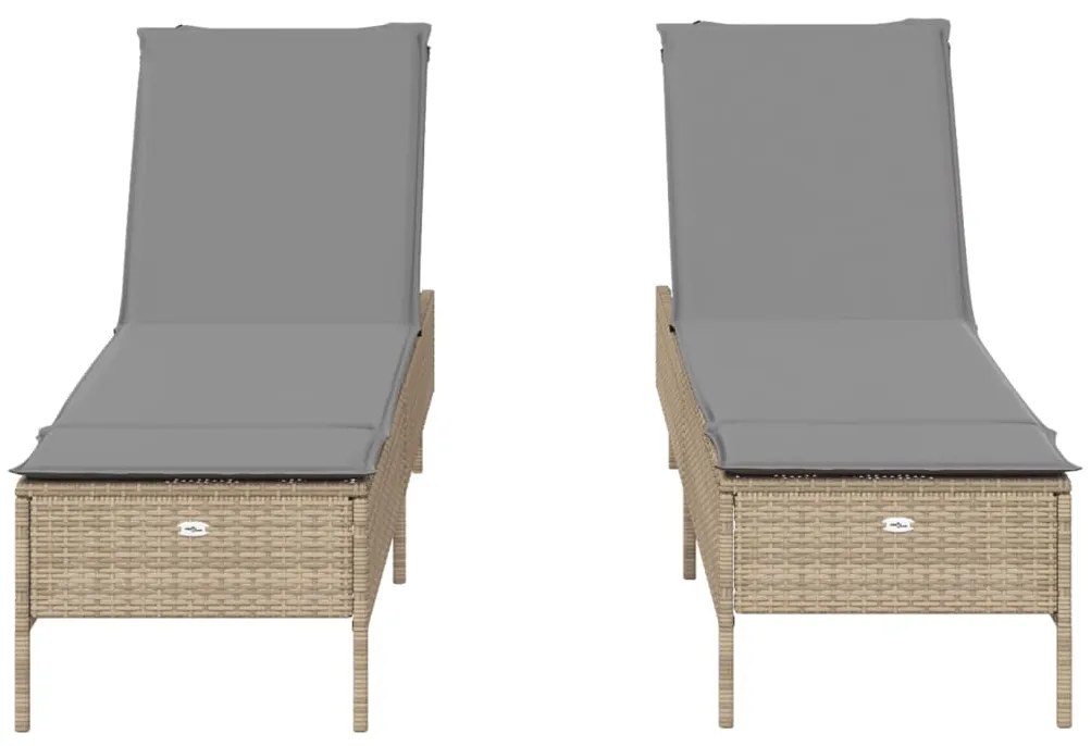 Lettini prendisole 2 pz con cuscini beige in polyrattan