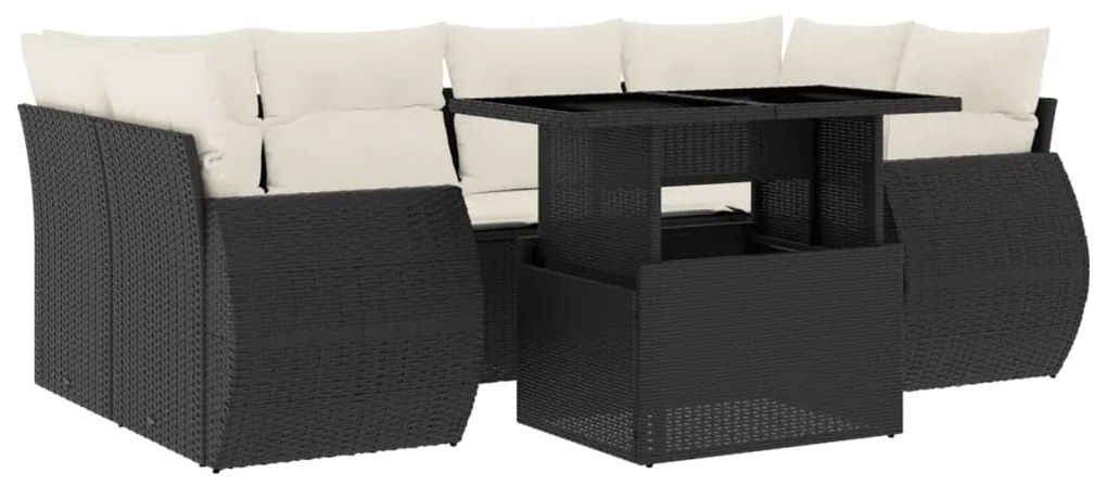 Set divani da giardino con cuscini 7pz nero polyrattan