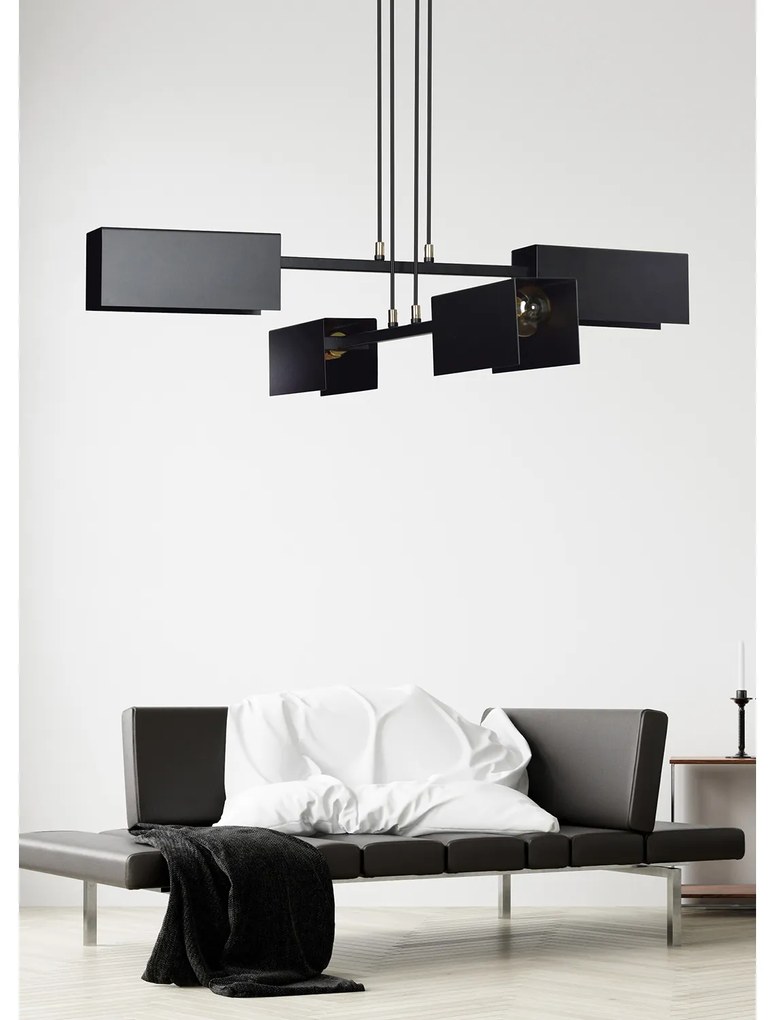 Lampadario Minimal Yuhuang Acciaio Nero 4 Luci E27 Ip20