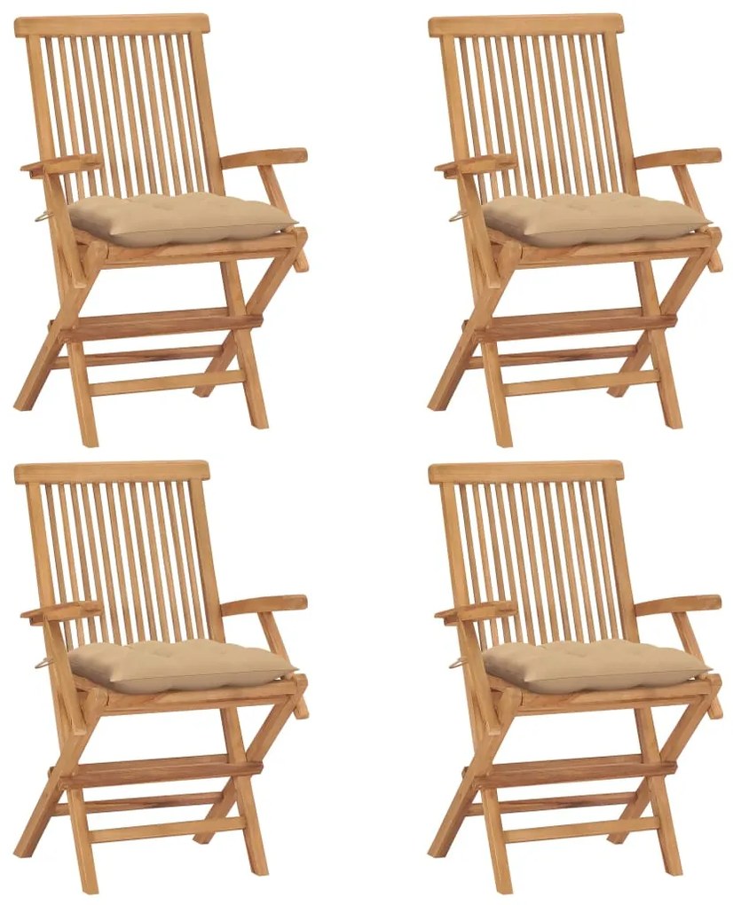 Sedie da giardino con cuscini beige 4 pz legno massello di teak