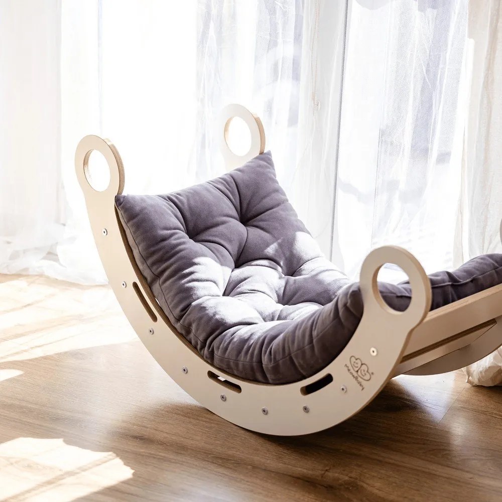 Arco a dondolo montessori rosa/di colore naturale in pino massiccio 39x75x38 cm Montessori – Meowbaby