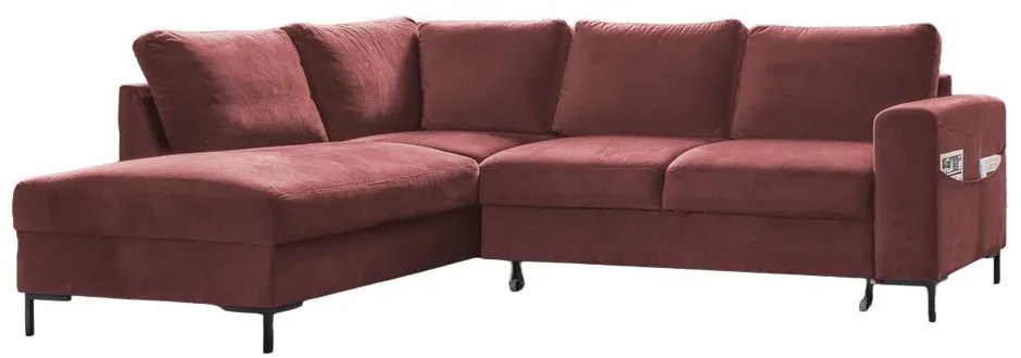 Divano letto angolare in velluto rosa (angolo sinistro) Lofty Lilly - Miuform