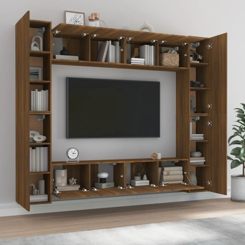 Set mobili porta tv 8pz rovere marrone in legno multistrato