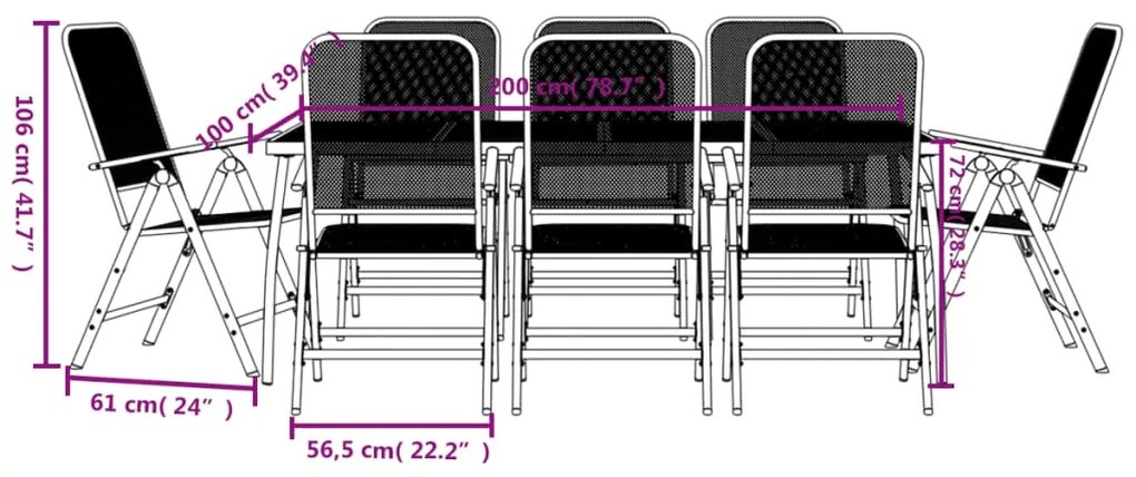 Set da Pranzo da Giardino 9pz Antracite in Rete Metallica