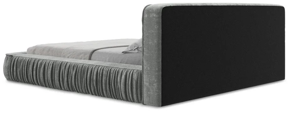 Letto matrimoniale imbottito grigio con contenitore e rete inclusi 140x200 cm Keoni – Makamii