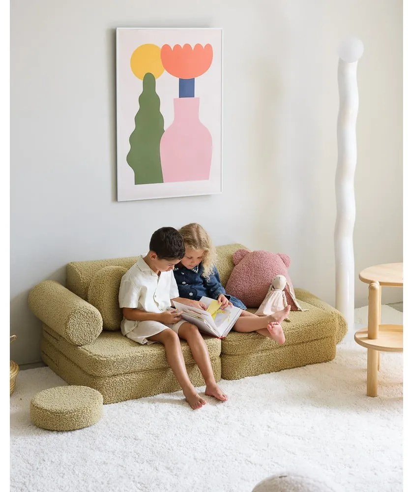 Divano per bambini verde con rivestimento in bouclé 132 cm Settee – Wigiwama