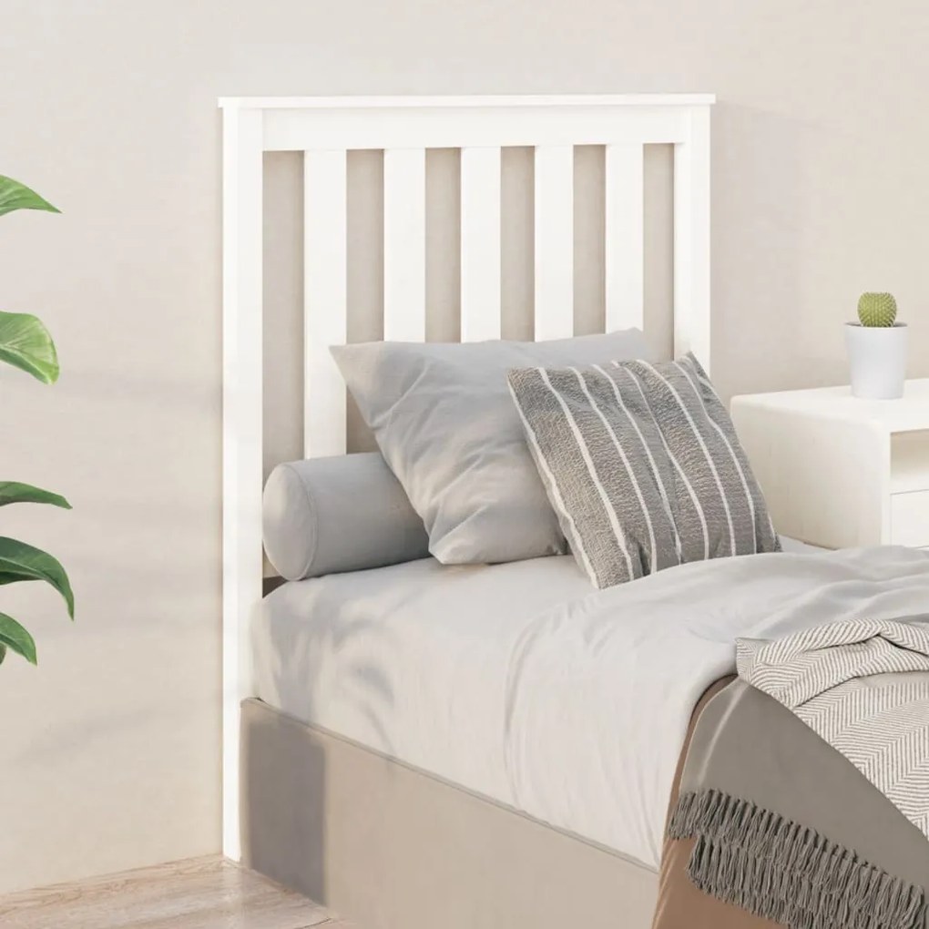 Testiera Per Letto Bianca 81x6x101 Cm İn Legno Massello Di Pino /