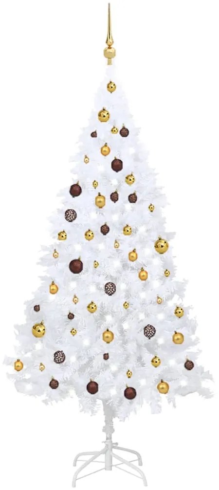 Albero di Natale Artificiale Preilluminato con Palline, Albero di Natale Preilluminato con Palline Bianco 180 cm PVC