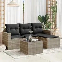 Set Divano da Giardino 5pz con Cuscini Grigio Chiaro Polyrattan 3218872