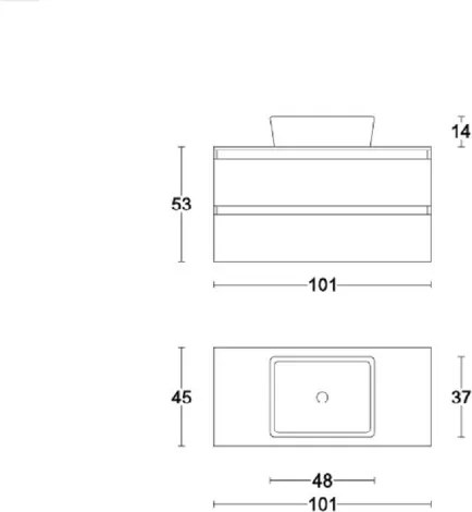 Mobile bagno sospeso 101 cm doppio cassettone e lavabo CUBE1 Tabacco