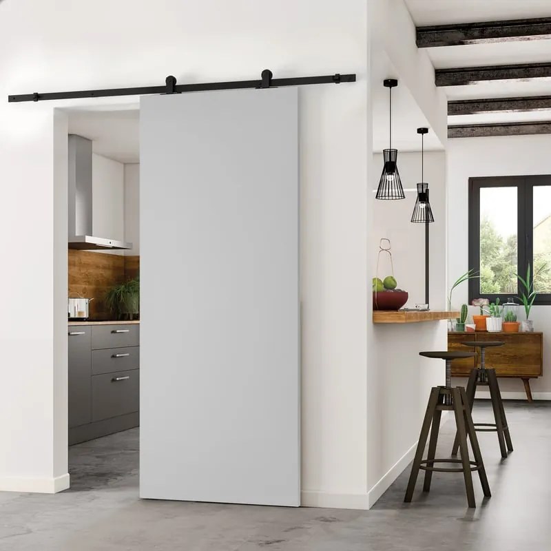 Porta scorrevole sinistra Smoke in legno grigio, L 92.5 x H 211.5 cm, con binario Retro
