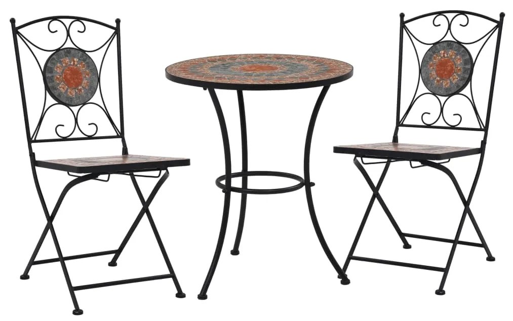 Set bistrò 3 pz con mosaico in ceramica arancione/grigio