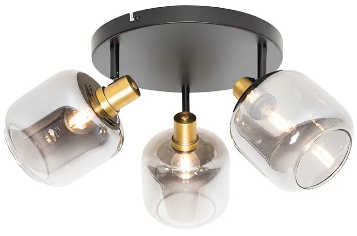 Faretto da soffitto nero con oro e vetro fumé 3 luci - Zuzanna