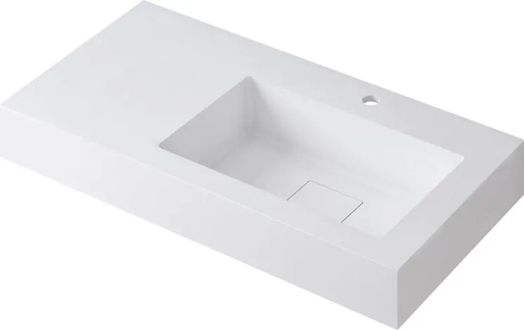 Lavabo a incasso rettangolare vasca a destra L 90.5 x H 15 x P 46 cm in resina bianco lucido